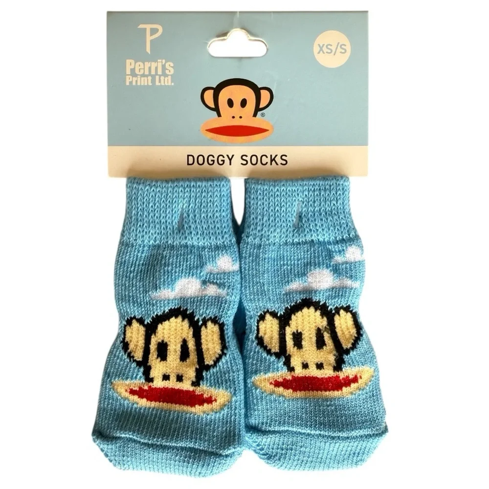 Paul Frank Dog Socks, Light Blue Sock Monkey Puppy Socks, Size XS-Small, New